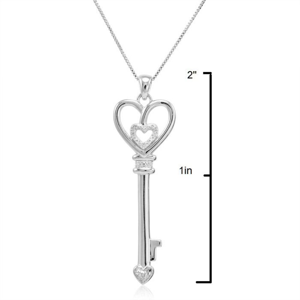 Diamond Key to Her Heart Pendant-Necklace in Sterling Silver (18in Box Chain) - Picture 3 of 5